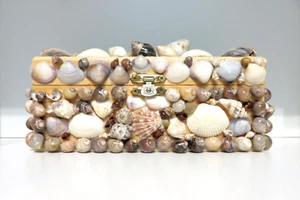 Wooden Box Hinged Latched Sea Shell Beach Seashell Decor Jewelry Organizer Case - Picture 1 of 9
