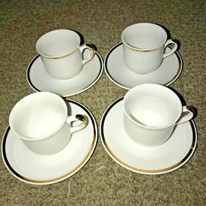 Southington Baum Jasmine 4 Demitasse Coffee Espresso Cup Saucer China Gold Trim - Picture 1 of 4