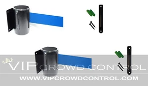 2 PCS WALL MOUNT STANCHIONS, 96" BLUE BELT, VIP CROWD CONTROL - Picture 1 of 3