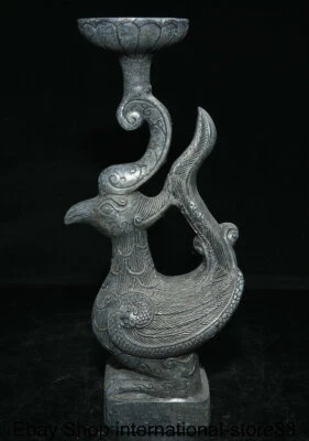 11.2" Old Chinese Bronze Ware Dynasty Palace Phoenix Bird Sculpture Candlestick - Image 1 of 4