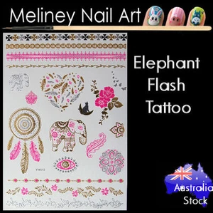 Elephant Flash Tattoos Gold Metallic Body Art Fashion Bracelet - Picture 1 of 6