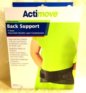 ACTIMOVE BACK SUPPORT 4 STAYS ADJUSTABLE DOUBLE LAYER COMPRESSION L BLACK - Picture 1 of 4