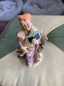Norleans Japan Figurine Grandmother Reading to Grandson on Bench w Dog 8” Tall - Picture 1 of 12