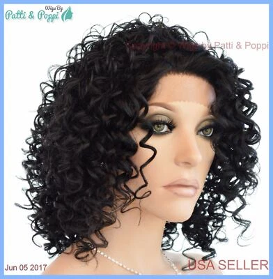 Peluca negra suave mediana rizada frontal de encaje color 1B sexy estilo caliente vendedor de EE. UU. 1212 Foto 1 de 4