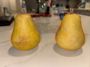 2 Vintage Italian Alabaster Stone Fruit Realistic Pear Home Decor EUC - Picture 1 of 12