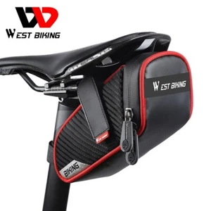 WEST BIKING Waterproof Bicycle Saddle Bag Road Bike Seat Tail Bag Black Red 1.8L - Picture 1 of 15