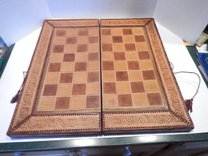 Vintage Leather Chess Checker Board 20” Square Stitched Folding Board Only - Picture 1 of 14