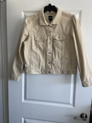 Gap 女式灯芯绒短夹克填充肩长袖 L 奶油色 — 第 1/4 张图片