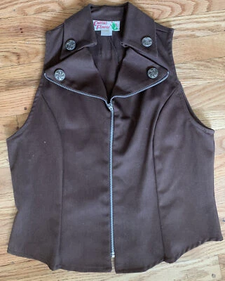 Cactus Flower Brown Vest Medium Womens Ornate Buttons Zip vintage Western - Image 1 of 4