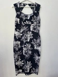 NUEVO BOOHOO Talla 16 UK Floral Sweetheart Midi Vestido Negro Gris Sin Mangas Bodycon - Imagen 1 de 8