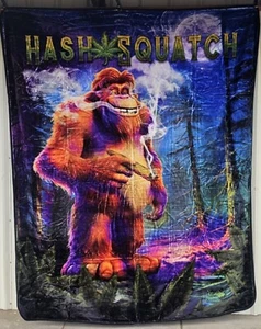 BIGFOOT HASH SQUATCH SASQUATCH MARIJUANA LEAF FOREST QUEEN BLANKET BEDSPREAD - Picture 1 of 2