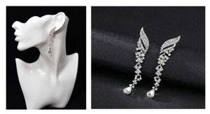 XL Earrings Studs Rhinestone Chandelier Metal Bride Wedding Silver Clear 70 Mm - Picture 1 of 1