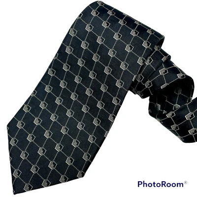 Corbata Ralph Lauren ETIQUETA PÚRPURA Hecha a Mano Negra GEOMÉTRICA Diseñador Seda Italia Foto 1 de 4