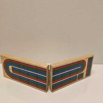 Cribbage 3 Track Board Folding Wood With Playing Pegs  - Image 1 of 4