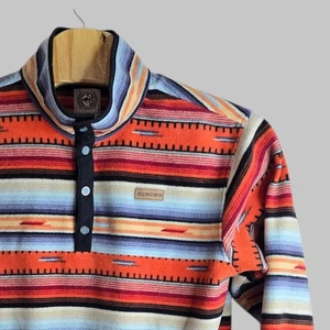 CINCH Mens L Fleece Pullover Southwest Aztec Western Button Mock Sweater Boho - Picture 1 of 10