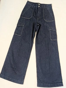 Paige Harper Jeans Womens 29 Dark Blue Denim Wide Leg, High Rise, Cargo - Picture 1 of 5