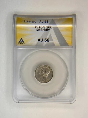 1916-S 10C Mercury ANACS AU58 - Image 1 of 4