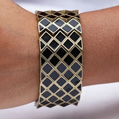 Brazalete elástico reversible esmaltado piramidal dorado QVC Foto 1 de 4