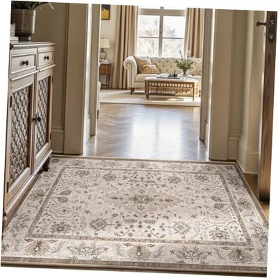  Tapetes de entrada ultrafinos laváveis, porta interna oriental pequena 36 x 59 bege - Imagem 1 de 4