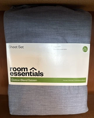 Room Essentials Sheet Set Twin XL Cotton Blend Heather Navy - Image 1 of 4