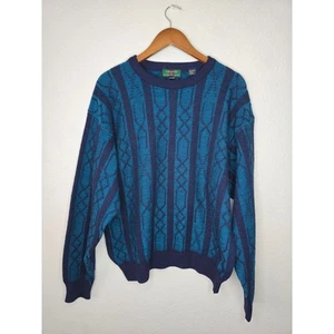 Vintage Colours Alexander Julian Sweater Geometric Retro XL Blue Sweatshirt 90s - Picture 1 of 9