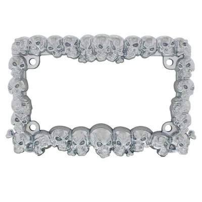 Soporte de marco de etiqueta de matrícula de motocicleta con calavera de metal cromado / Harley Foto 1 de 2