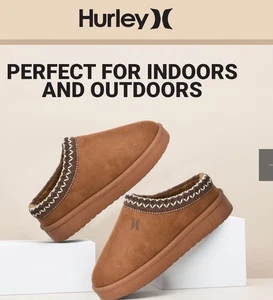 Hurley Kids Modi Slippers 9 Indoors Outdoors Boys Girls Slip On Brown Faux Fur - Picture 1 of 19