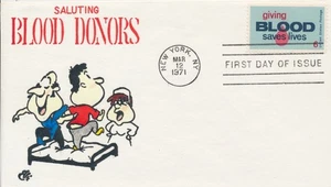 #1425 Blood Donors Hand Colored Ellis Animated cachet First Day cover - Picture 1 of 1