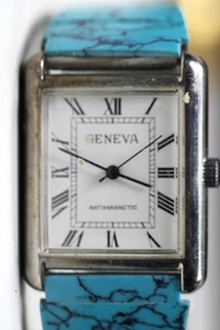 OROLOGIO DA POLSO ginevra cinturino turchese antimagnetico vintage - Foto 1 di 16