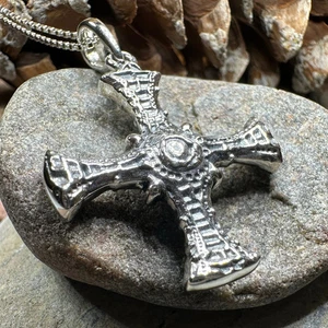Collana uomo croce celtica Saint Cuthbert ciondolo croce grande 925 con CATENA - Foto 1 di 12
