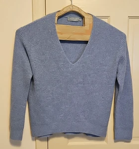 RAVELLA 100% REINES KASCHMIR V-AUSSCHNITT PULLOVER PULLI BLAU MELIERT FISCHER GR. M - Bild 1 von 24