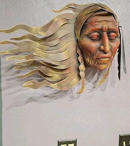 Metal Wall Art Native American Head Chief Hanging Large 24" Southwestern - Picture 1 of 18
