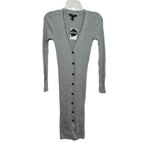 NWT Forever 21 Women's Small Sweater Cardigan Heather Gray Ribbed Longline S NEW - Picture 1 of 7