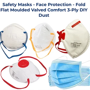 Face Mask Respirator Disposable Valved Moulded Fold Flat Dust Safety Mask FFP1-3 - Picture 1 of 75
