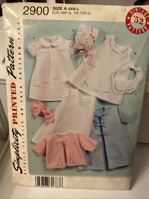 Simplicity Sewing pattern 2900 Infant babies XXS-L Layette bonnet UNCUT - Image 1 of 3