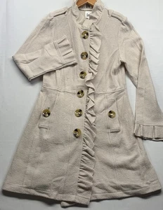 Luii Anthropologie Gr. M All Wool Beige Pullover Mantel Trench Long Rüschen Jacke - Bild 1 von 15