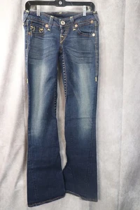 True Religion Bobby Big T Women's Dark Wash Ultra Low Rise Denim Jeans Size 26 - Picture 1 of 4