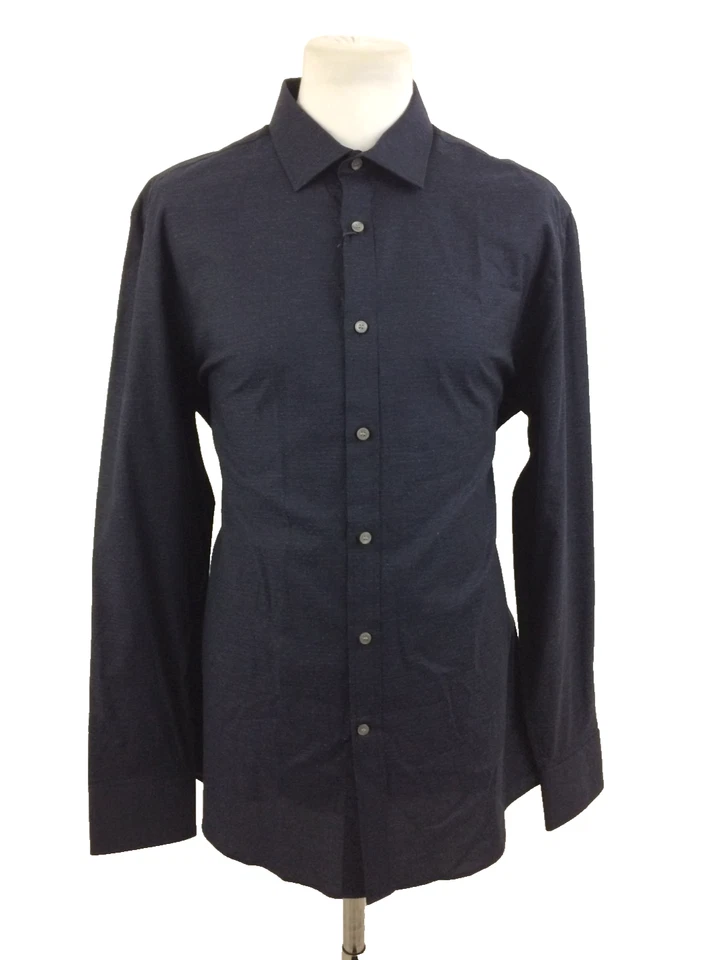 Tiger Швеции мужская рубашка размер 44 «17,5» темно-синий Slim Fit текстурированный новый F1 - Изображение 1 из 4