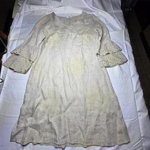 Vestido Romero Hecho en Italia Lino Ojales Volantes Puños Canrados Look Lagon Med - Imagen 1 de 8