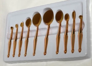 10 Pc Oval Makeup Brush Set - Foundation~Powder~Blush~Bronzer~Eyeshadow Brush - Picture 1 of 5