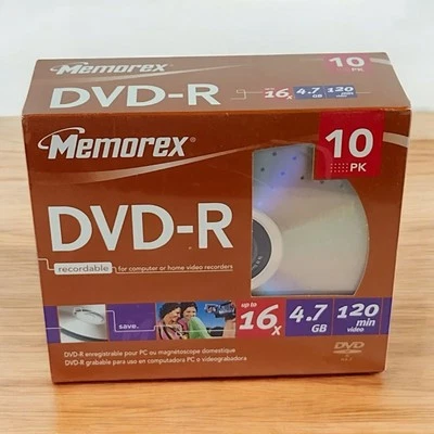 10 Pack Memorex DVD-R Blank Discs 16x 4.7GB 120 Min Brand New Sealed - Image 1 of 4