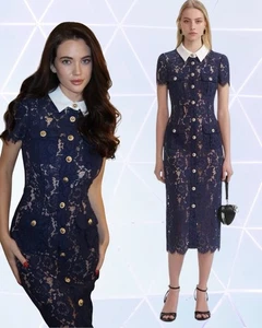**FREE SHIPPING** Summer NWT Self Portrait Navy Lace Midi Dress US0-US10 - Picture 1 of 1