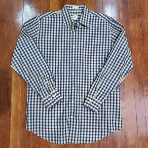 Peter Millar Mens Button Down Shirt Sz L Checkered Long Sleeve Yollow Blue - Picture 1 of 11