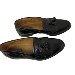 Nordstrom Italien Herren 9N schwarz Leder Slipper elegant Halbschuh Flügel Kiltie Quaste - Bild 1 von 12