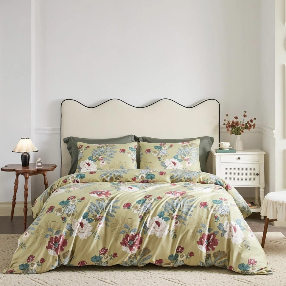 NUEVO Juego de edredón ropa de cama Anthropologie amarillo floral algodón egipcio boho tamaño king Foto 1 de 4