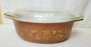 vintage brown gold pyrex americana cinderella oval casserole dish with lid - Picture 1 of 5
