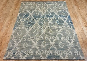 Alfombra de lana Kilim afgana/turca vintage multicolor hecha a mano genuina, 209x149 CM - Imagen 1 de 9