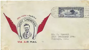 C10-6 10c Lindbergh Airmail ; 1st MILTON MAUCK Cachet in Blue and Red on FDC - Picture 1 of 1