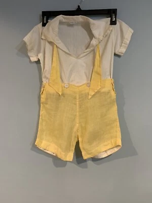 Traje de Mameluco Pal Vintage Niños Blanco Amarillo Lino Años 40 3742 Foto 1 de 4