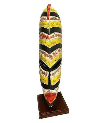 African Mask Grebo Elongated Tribal Wall Art Vintage Wood Carved Sculpture-438 Foto 1 de 4